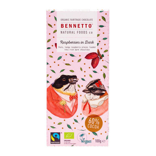 Bennetto Organic Raspberries in Dark Chocolate 80g