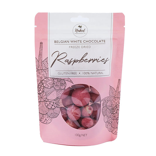 Naked Chocolate Co. White Chocolate Raspberries 100g (GF)